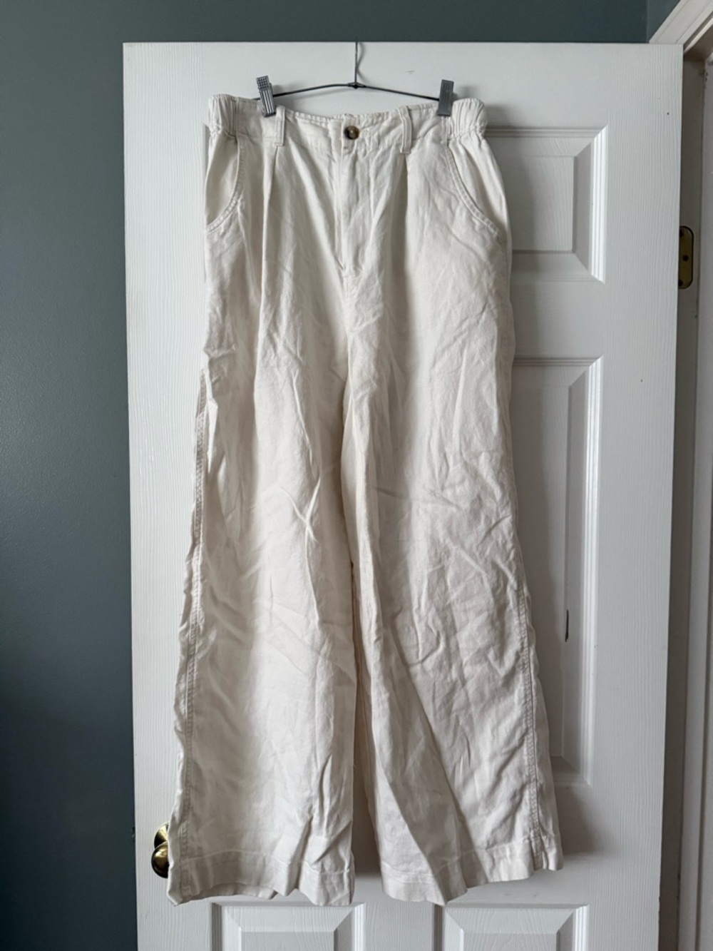 Madewell Harlow Cream Wide-Leg Pants with Elastic Waist